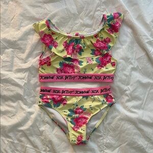 Betsey Johnson Pink Floral Yellow Swimsuit